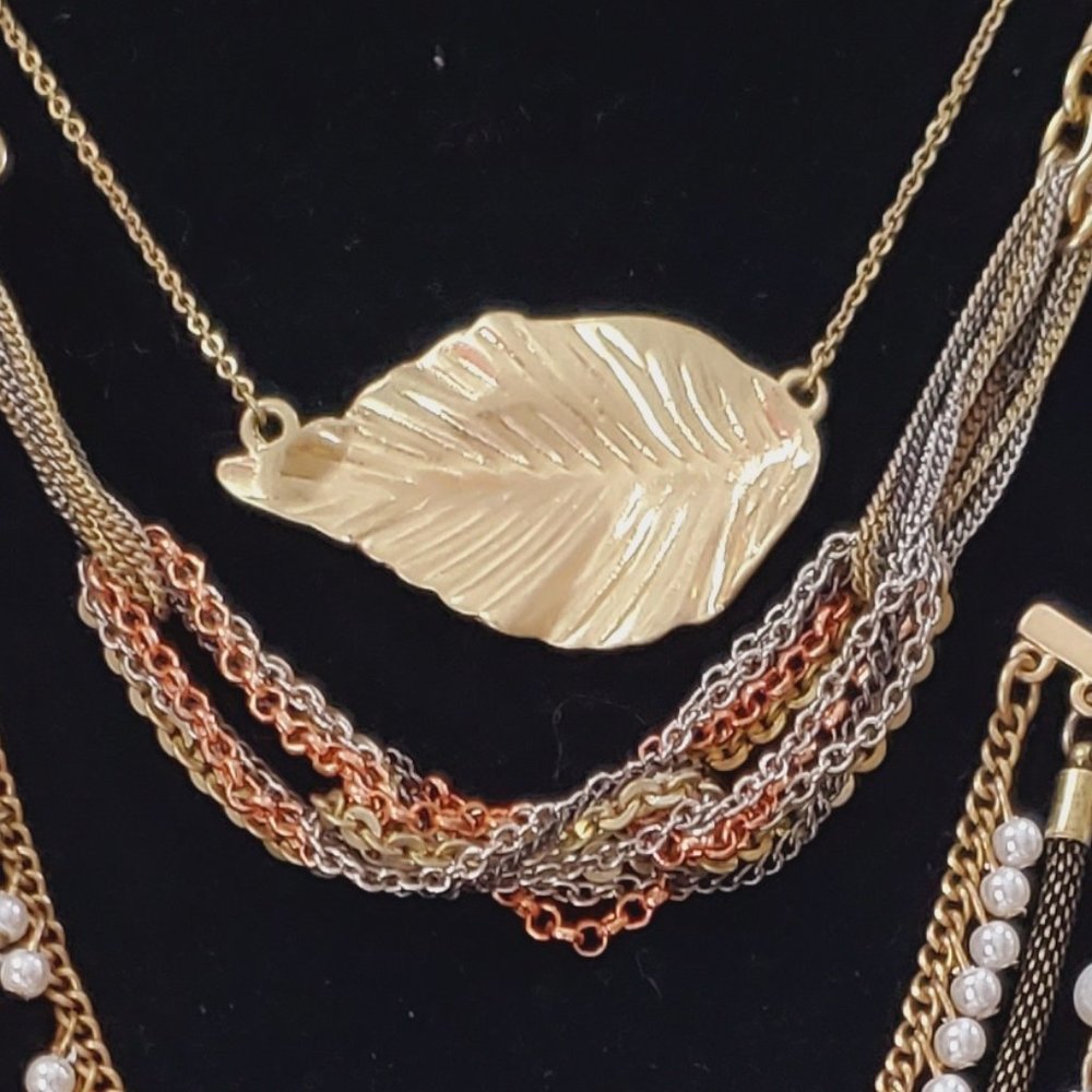 Mixed metals chains and gold leaf set